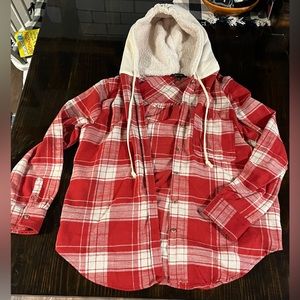 🖤Womens Boutique Medium Flannel Jacket with Fleece Hood